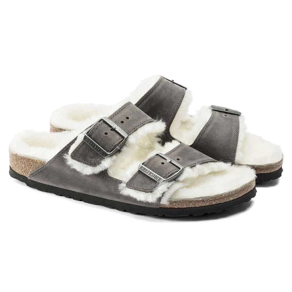 Birkenstock Arizona Shearling Sandals - Iron Natural- Medium/Narrow - Image 3